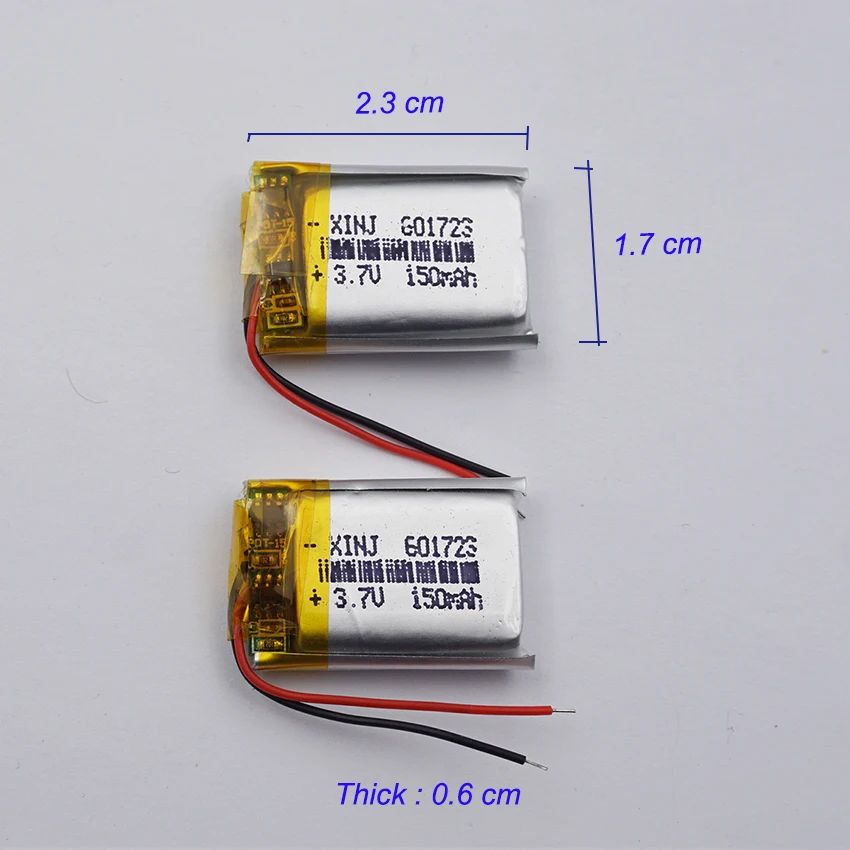 2 sztuk 3.7V 150 mAh akumulator litowo polimerowy bateria Lipo 601723 dla Bluetooth głośnik słuchawki GPS Sat Nav rejestrator jazdy Mp4