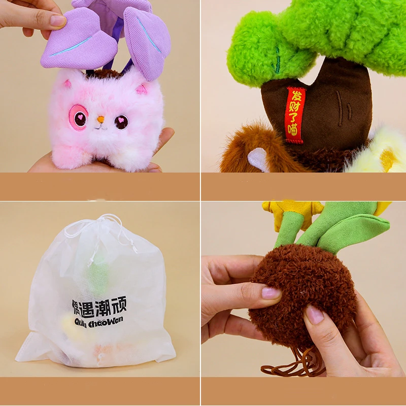 18cm Nowa Urocza Pluszowa Zabawka Kot w Doniczce Symulacja Wypchanej Maskotki Ozdoby Kreskówkowy Kot Kaktus Dekoracja Domu Prezent Zabawka dla Dzieci