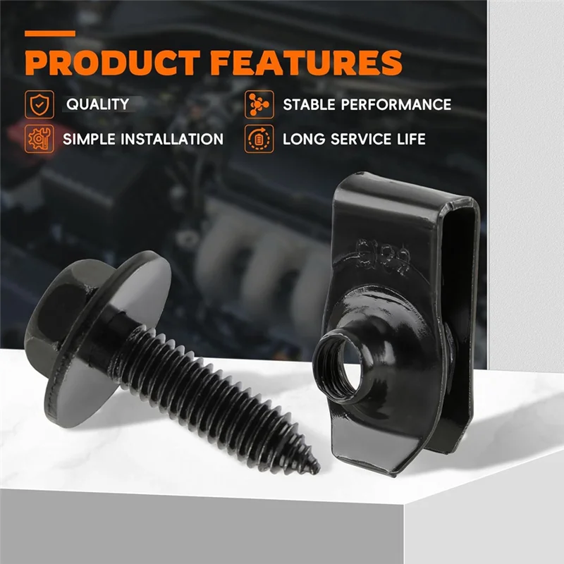 

ABZV-50 Pcs Body Fasteners - 25 Bolts & 25 U-Nut Clips For Fender, Engine Cover & Splash Shield