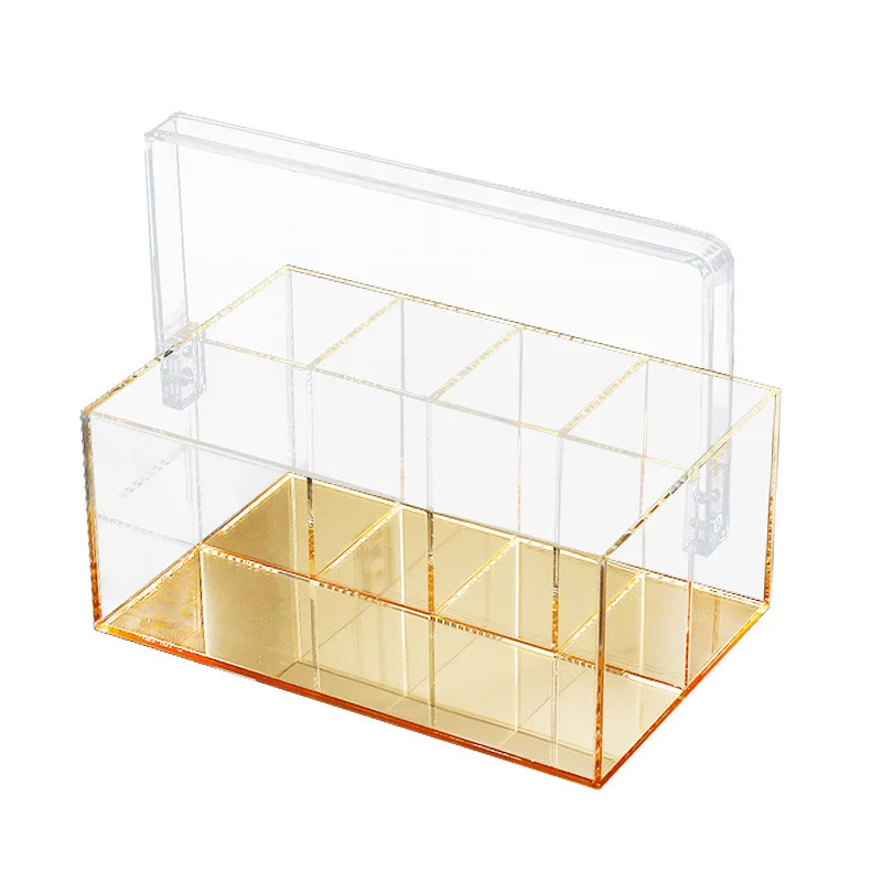 

Customized portable storage box, desktop cosmetics grid golden mirror portable storage box.