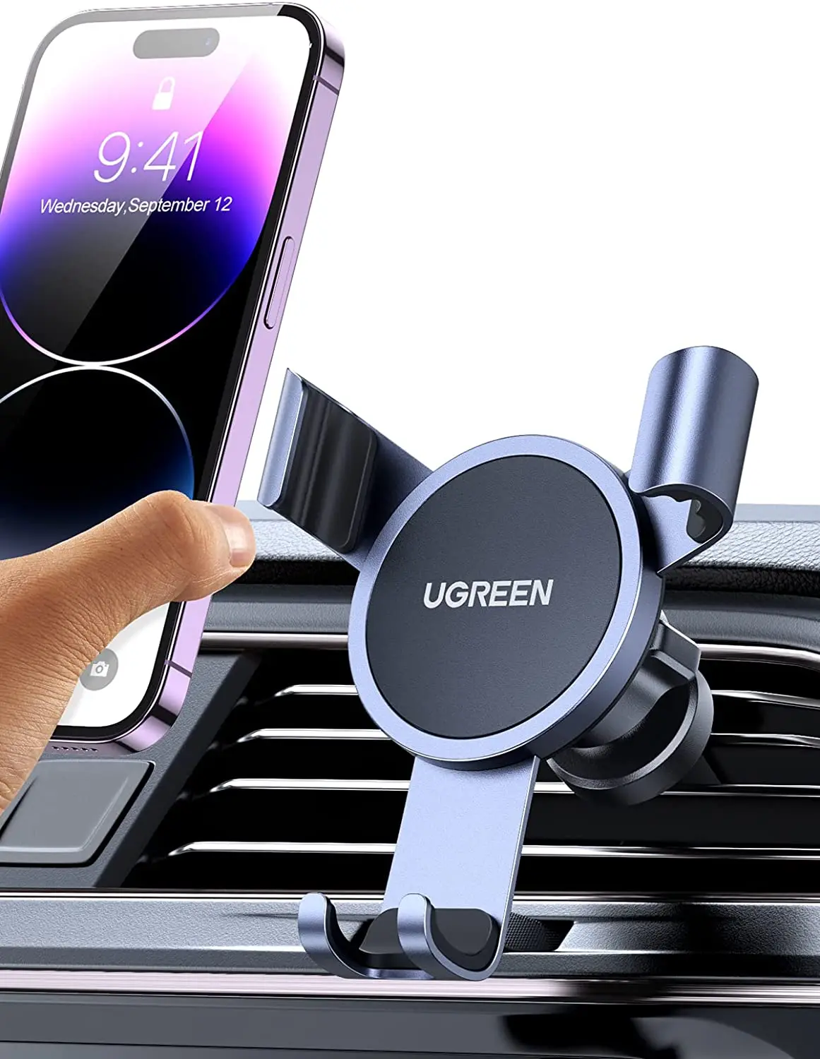 UGREEN Soporte para teléfono con ventilación de coche, soporte para teléfono por gravedad, Clip para salida de aire de coche, bloqueo automático, soporte para teléfono con diseño de gravedad único