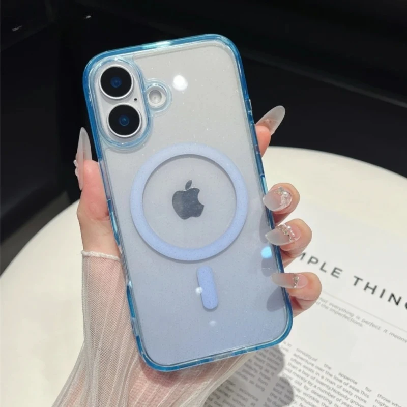 

Мягкий силиконовый чехол для Magsafe Clear Bling Glitter для iPhone 17, Air 16, 15, 14, 13, Pro Max, магнитный чехол с беспроводной зарядкой, Fundas