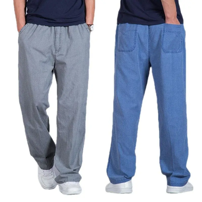 Plus Size L-5XL Men Cotton Linen Pants Spring Summer Autumn Fashion Casual Loose Wide Leg Black Grey Blue Beige