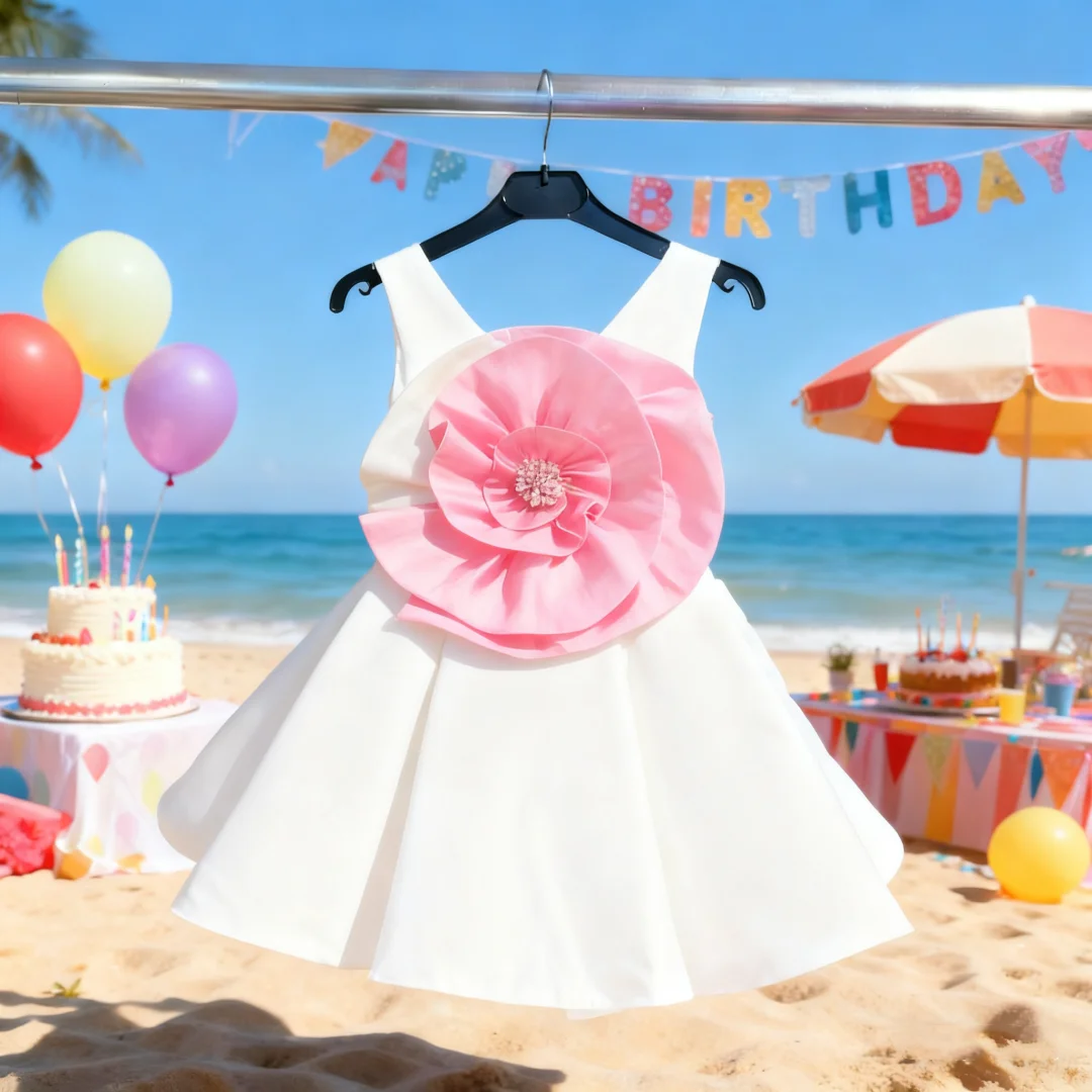 

Атласное черное платье трапециевидной формы с цветочным принтом для девочек, детское платье без рукавов с 3D цветком, платье для дня рождения на заказ