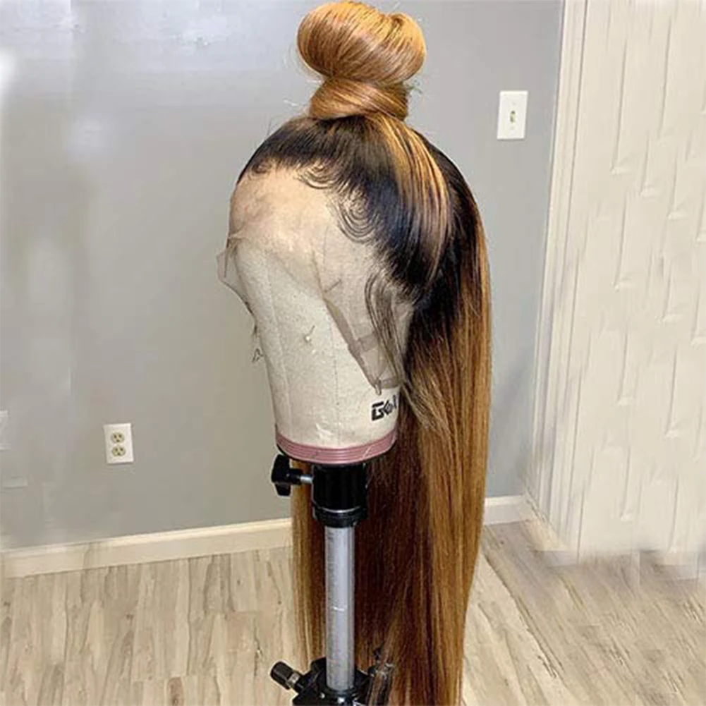 180Density 26Inch Long Ombre Brown Blonde Silky Straight Soft Lace Front Wig For Black Women Baby Hair Preplucked Glueless Daily