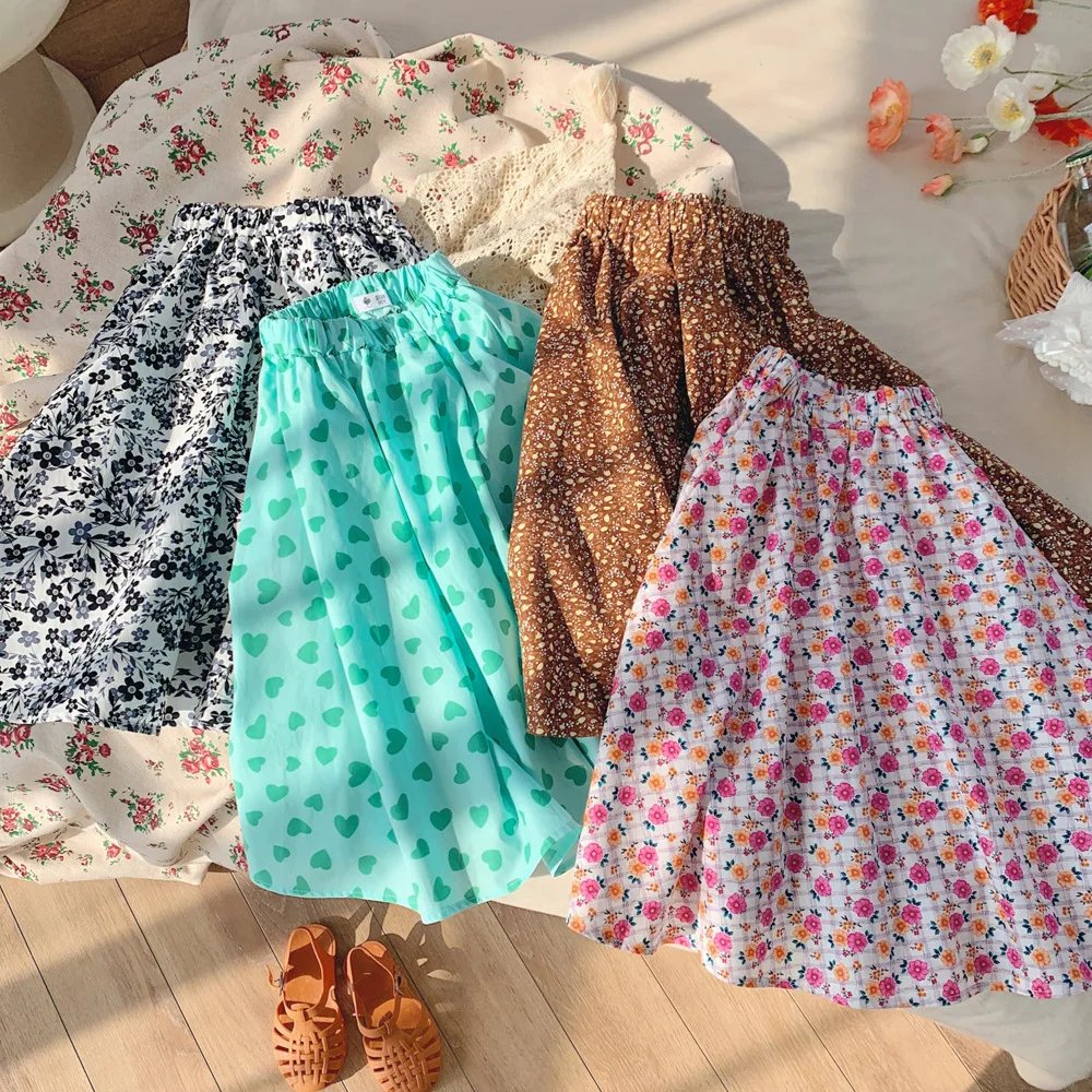 2-8T Flower Print Girls Skirts Summer Toddler Kid Clothes Cotton Infant Girls Floral Long Skirt Beach Playa Holiday Clothes