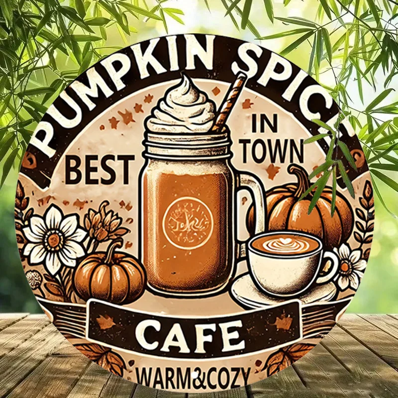 لافتة حائط من الألومنيوم على شكل قهوة اليقطين العتيق - ديكور معدني قديم للمنزل، المرآب، المقهى، مثالية لديكور الغرفة #4