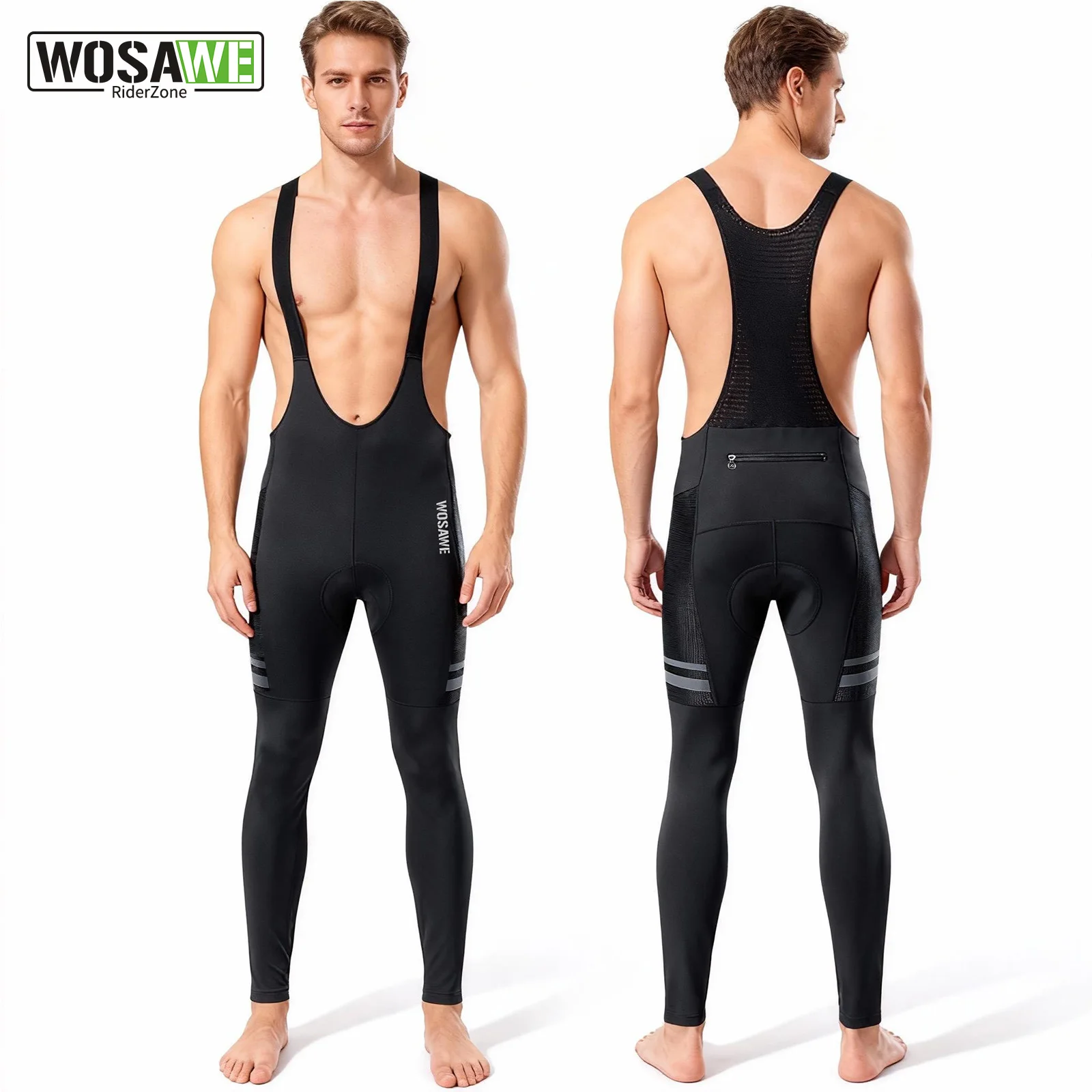 

WOSAWE Men Cycling Pants Bibs Gel Pad Thermal Fleece Bicycle Bib Pants Long Road Bike Bib Tights 5-15°C Warm Riding Trousers