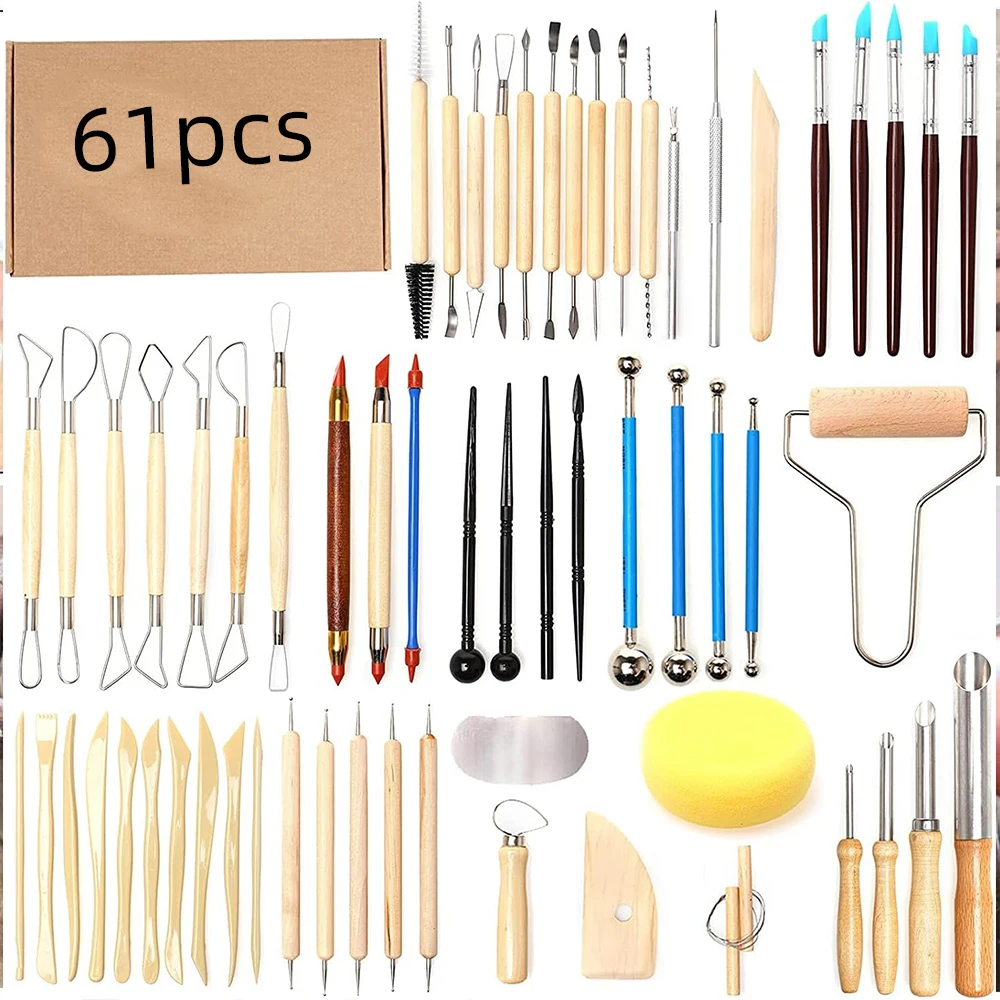 

61Pcs Ceramic Clay Tools Kit Pottery Tools Clay Sculpting Shapers Carving Tool Set Contains Most Essential Wooden Clay Tools