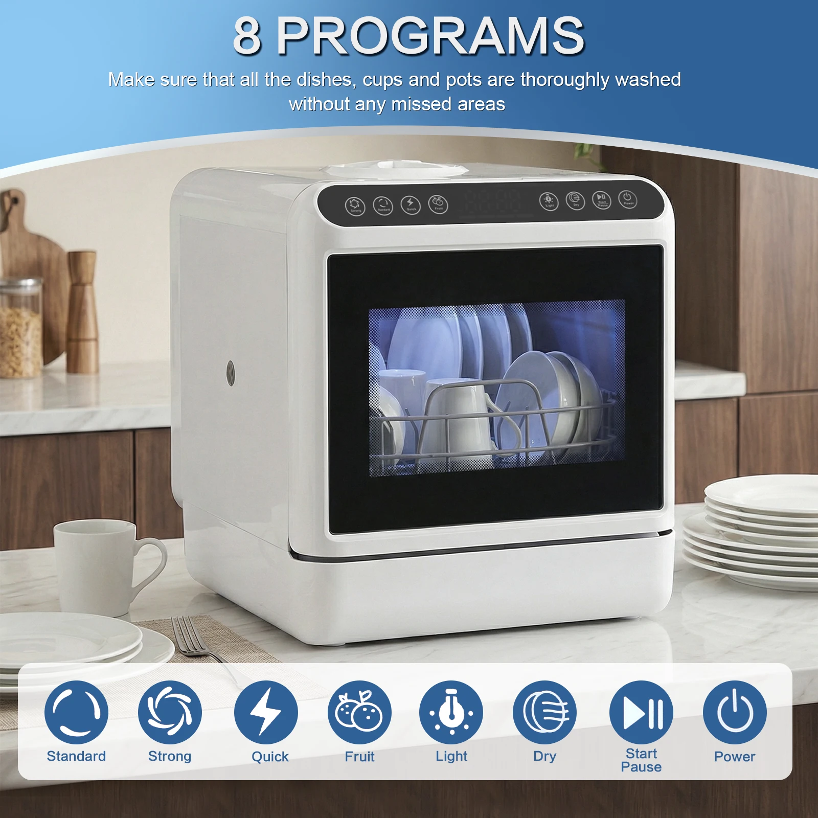 

Countertop Dishwasher No Hookup Needed Automatic Dishwasher 360° Dual Spray High-Temp& Air-Dry Function for Apartments& RVs