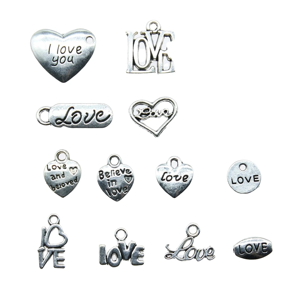 40pcs Charms Love Antique Silver Color Love Heart Charms Jewelry Findings DIY Word Love Charms Wholesale