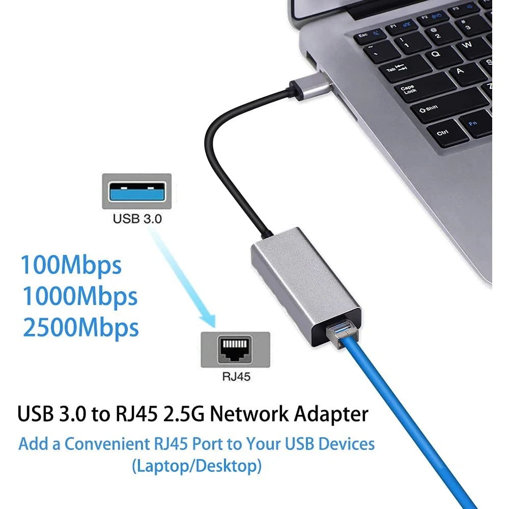 Type C USB Ethernet Adapter 2500Mbps High-speed External Network Card USB 3.0 to RJ45 Lan Adapter For MacBook PC Mac Free Driver