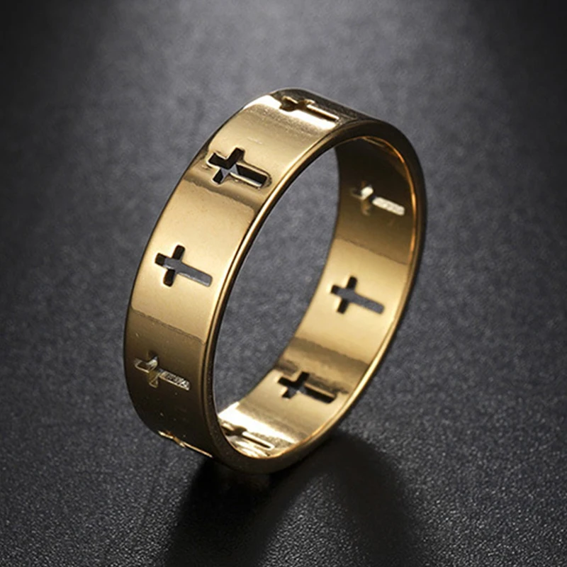 

Hollow Cross Men's Ring Women Supernatural Jesus Stainless Steel Engagement Couple Rings Jewelry Anniversary Gifts Wholesale