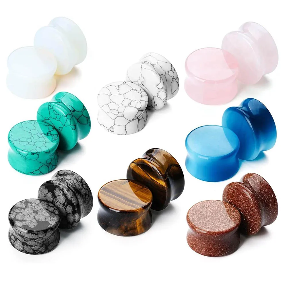 Natural Stone Ear Plugs Stretching Gauges Saddle Double Flare Tunnel Unisex Earrings Body Jewelry 6-16mm
