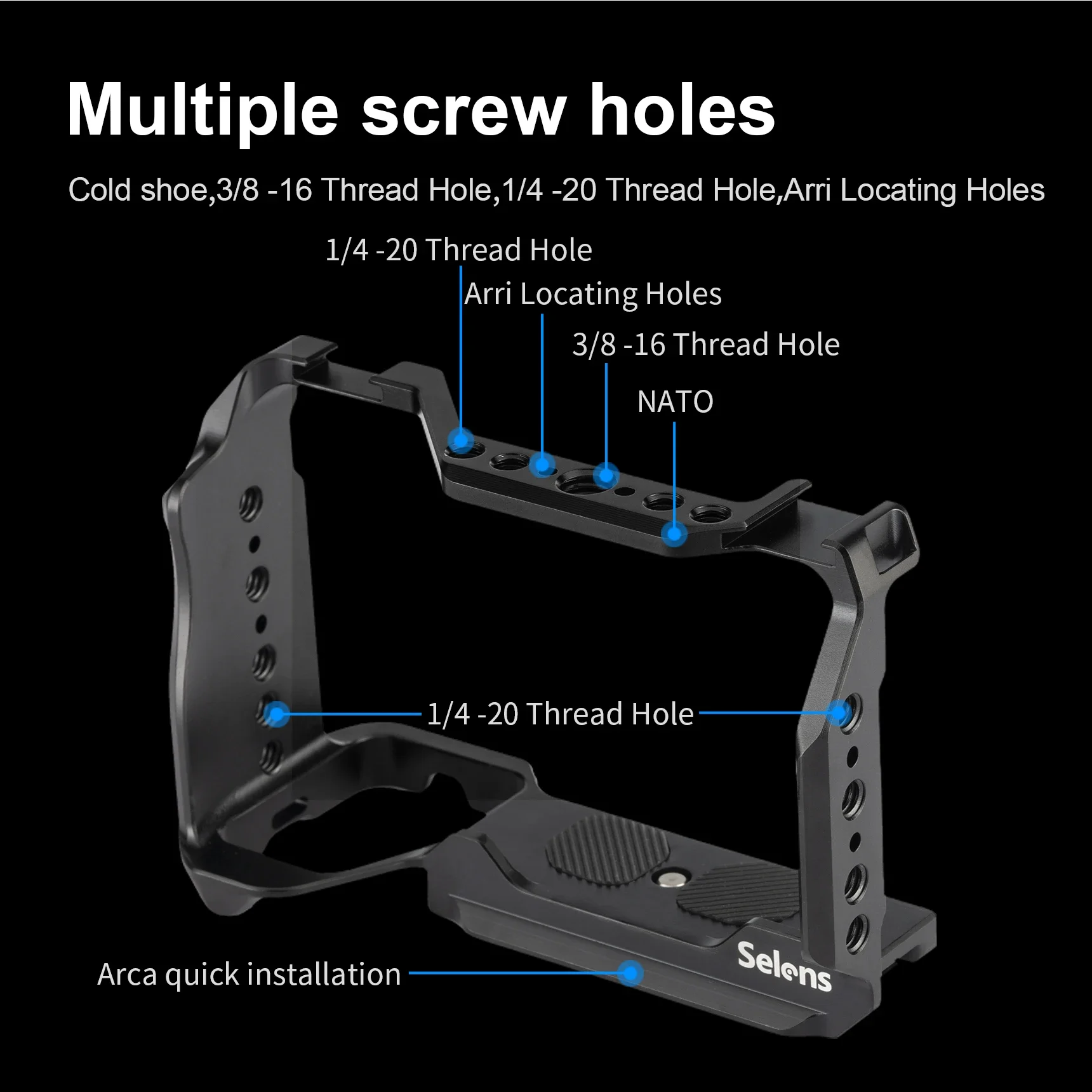 قفص كاميرا سيلينز لـ DSLR SONY A6700 مع فتحات توسيع متعددة حافظة واقية للتصوير الفوتوغرافي مجموعة أدوات تصوير مدونة الفيديو المحمولة
