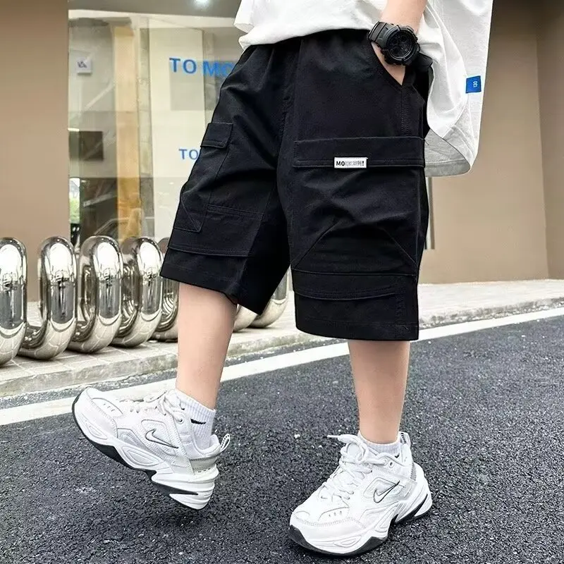 

Boys' Shorts Summer Workwear Pants Breathable Thin Style New Mid To Large Children's Pants Summer Casual Wide Leg Shorts