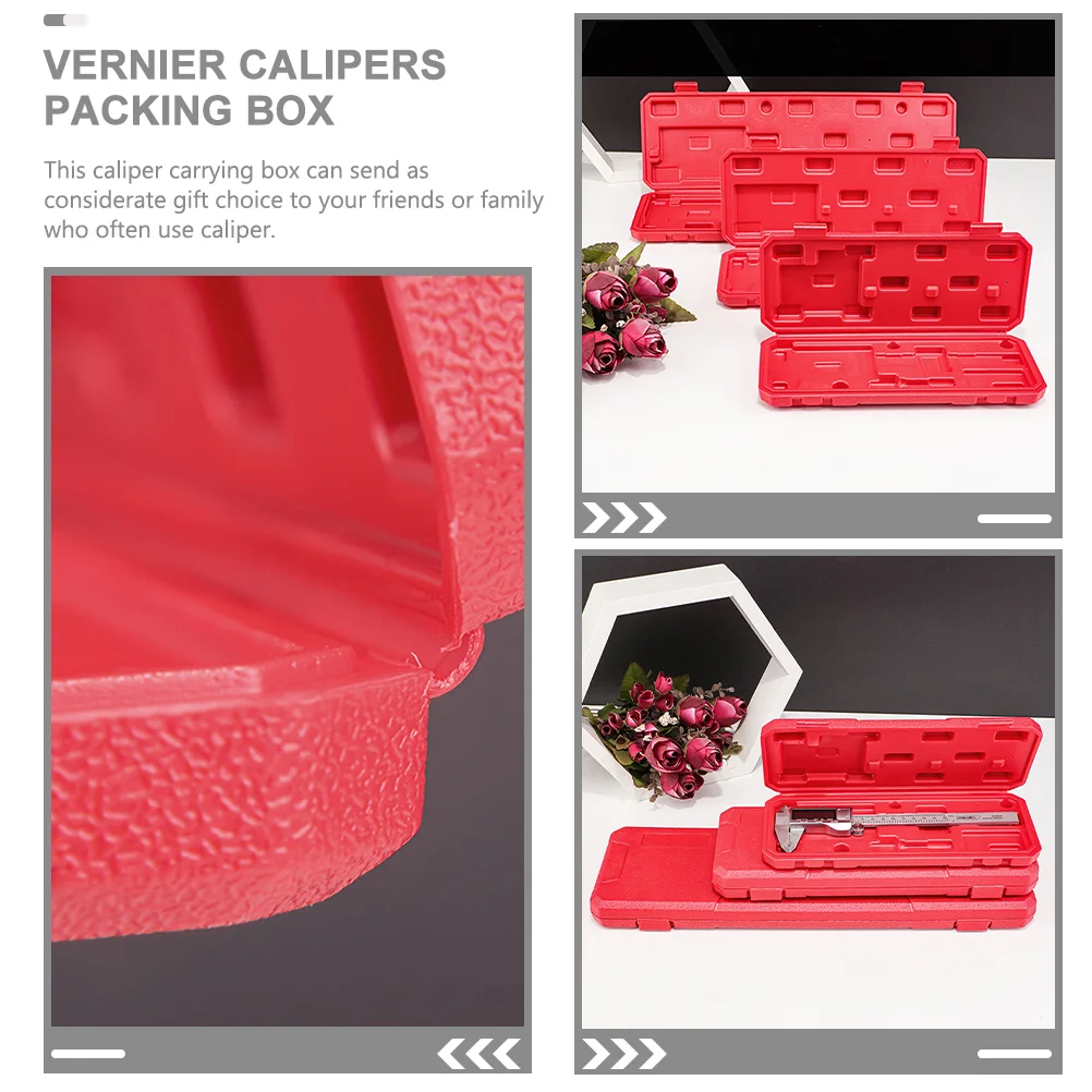 Vernier Caliper Box Small Organizer Digital Display Toolbox Holder Ruler Red Plastic Storage Container Travel