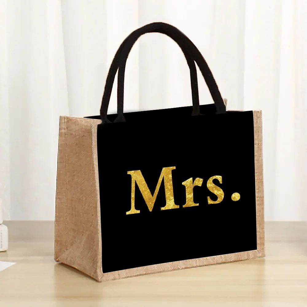 Customizable Name Linen Handbag Linen Handbag Reusable Eco Friendly Grocery Storage Bag Retro Beach Bag Customized Product