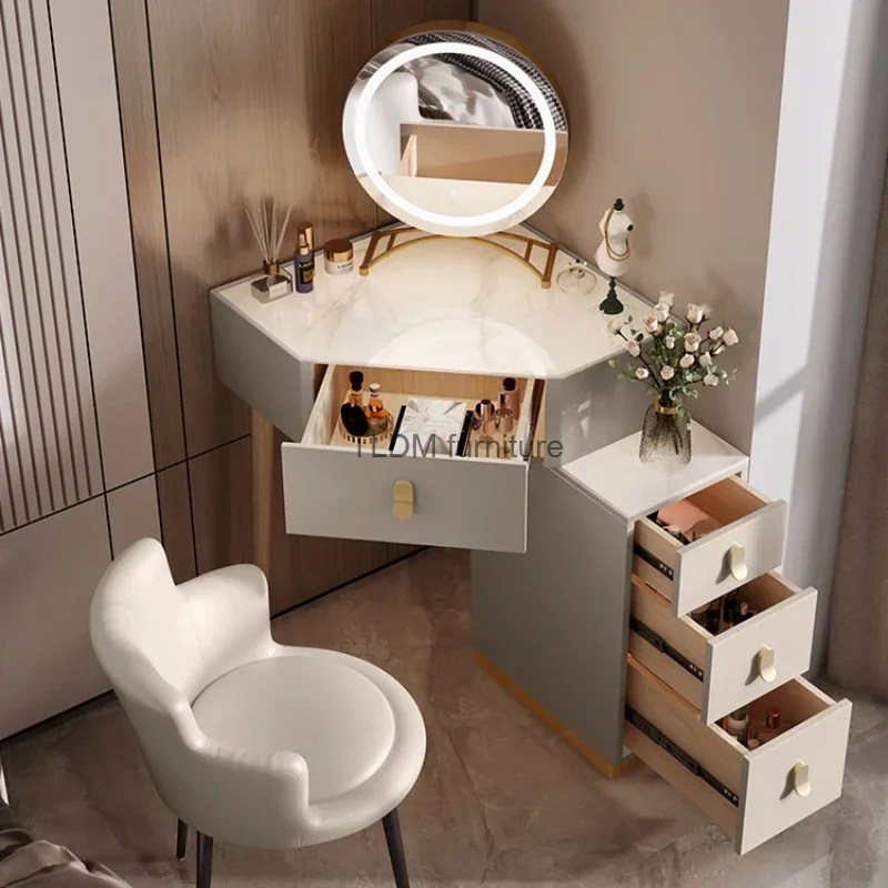 

Luxury Solid Wood Dressing Table Corner Modern Simple Storage Combination Triangle Household Makeup Tables Bedroom Furniture