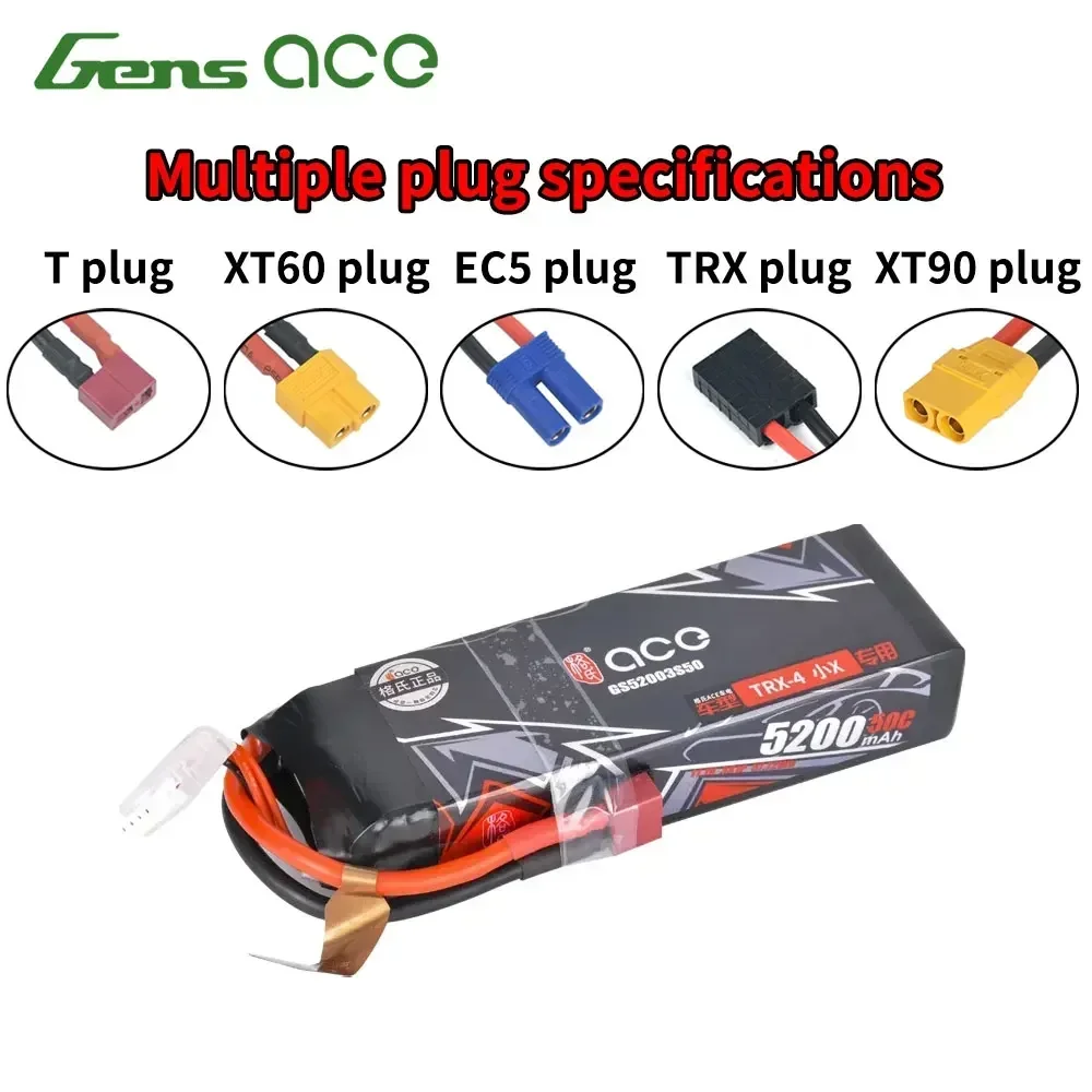 

Gens ACE 3S 11.1V 5200Mah 50C LiPo Lithium Battery For 1/10 1/8 Electric Remote Control Model Car Buggy Crawler Accessories