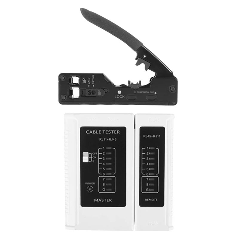 CAT5 CAT6A CAT7 Modular Crimper With RJ45 RJ12 RJ11 Network Cable Tester Tool Kit Easy To Use