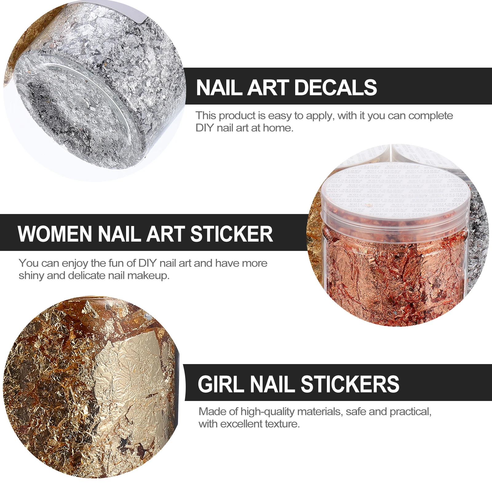 

3pcs Nail Art Accessories Shiny Tin Foil Stickers for DIY Manicure Decoration Gold Leaf Flakes Women Nail Art Decals