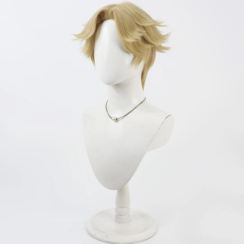 Peluca de Cosplay Identity V Norton Campbell, pelo sintético corto Rubio claro resistente al calor de 30cm