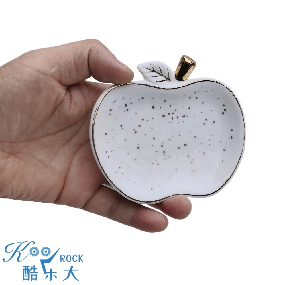 Plato de Postre de Cerámica con Borde Dorado en Forma de Manzana de 10 cm con Tarro de Miel, Regalo de Mesa para el Año Nuevo Judío Rosh Hashanah Shana Tova, Judaica