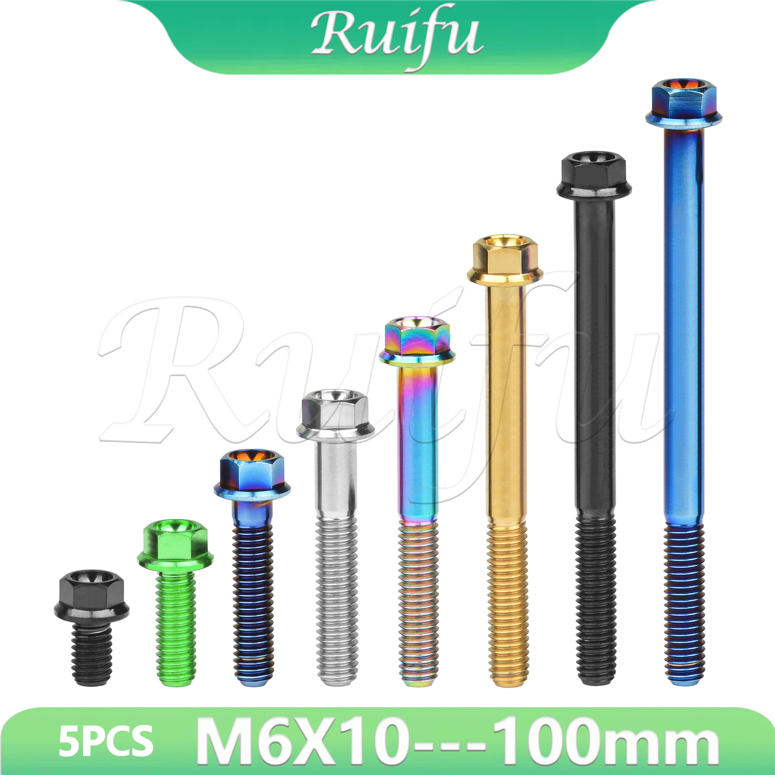 Ruifu Titanium Bolt  M6x10 15 20 25 30 35 40 45 50 55 60 65 70 75 80 90 100mm Small Flange Hex Head Screw for Bike Motorcycle