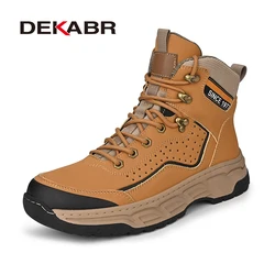 DEKABR 2024 New Fashion Casual Men Shoes Leather Boots Lace Up Handmade Comfortable Breathable Platform Ankle Boots Size 38-45