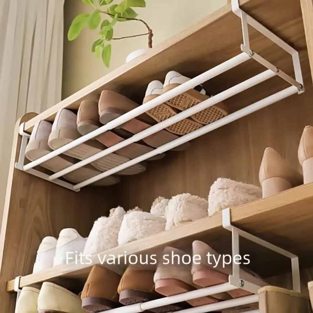خزانة أحذية منزلية ذات طبقات موفرة للمساحة، رف تعليق قابل للسحب سهل التركيب لحلول تخزين غرفة النوم في مدخل الخزانة #4