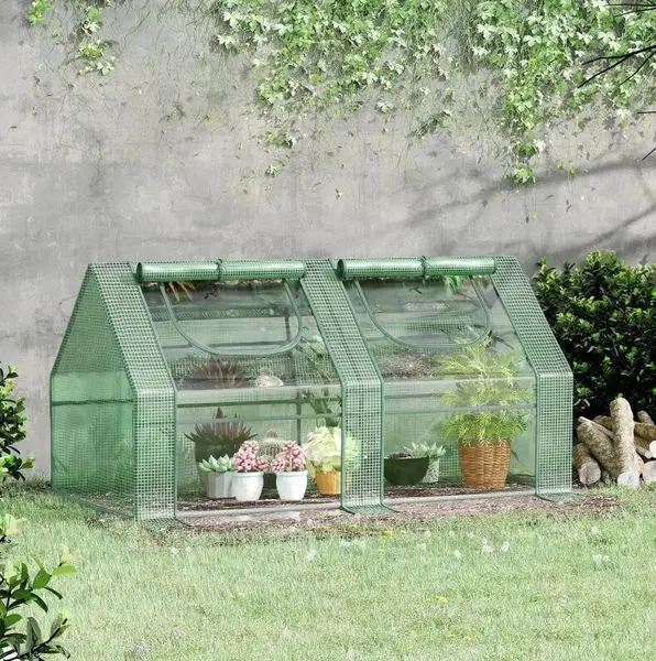 

Portable Greenhouse Garden Hot House with Two PE/PVC Covers; Steel Frame and 2 Roll Up Windows 6' x 3' x 3'