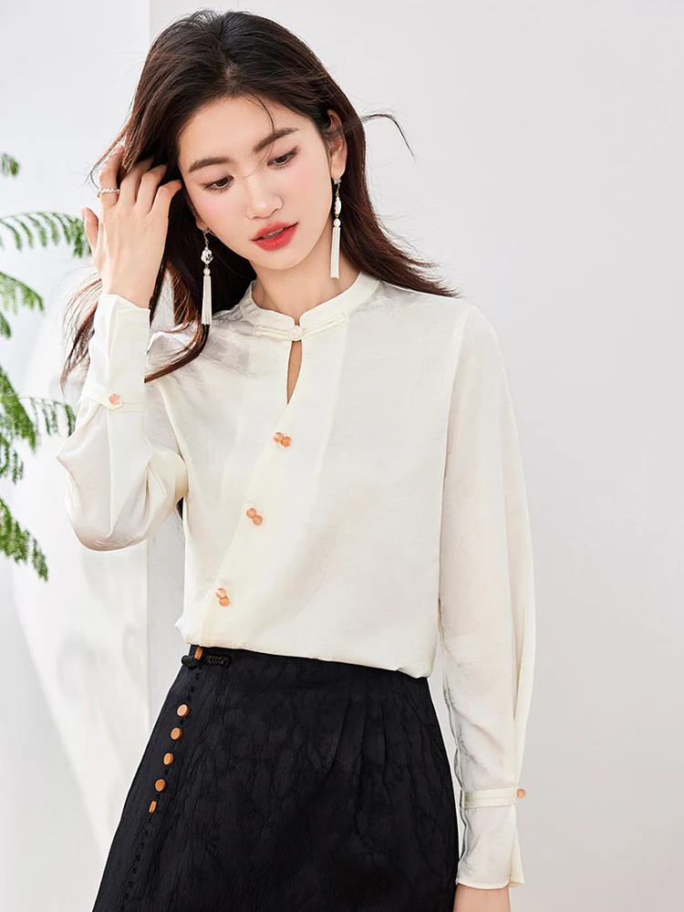 New Chinese Style Shirt Vintage Design Sense Niche Blouse Autumn Temperament Elegant Long Sleeve Shirt