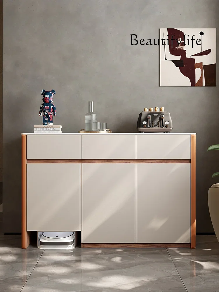 Sweeping Storage Modern Multi-Functional Living Room Solid Wood Housekeeping Cabinet High-End Saddle Leather Sideboard Cabinet