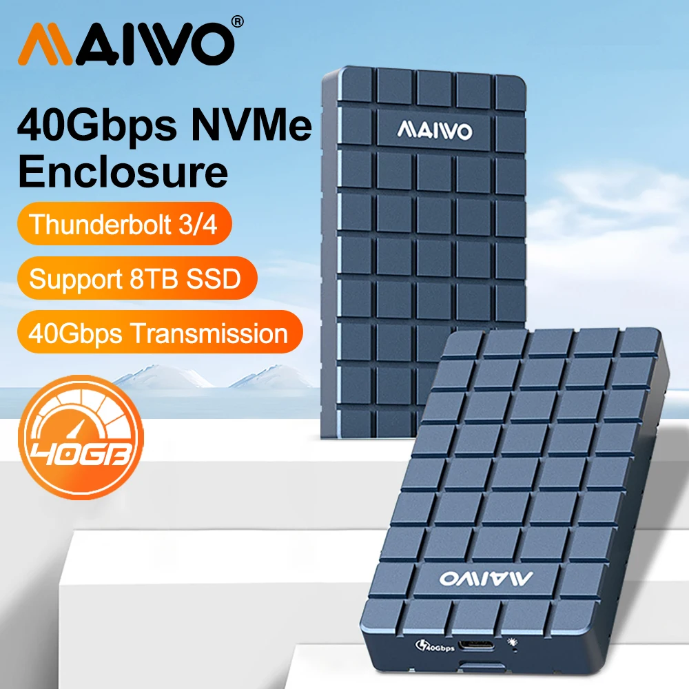 Корпус для SSD MAIWO USB4 40 Гбит/с M.2 NVMe Корпус для SSD Тип-C Алюминиевый корпус Корпус для жесткого диска M.2 Поддержка Thunderbolt 3/4 8 ТБ