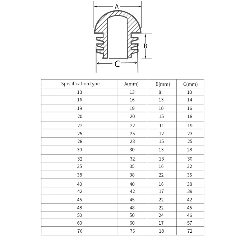 Domed Round PE Plastic Black Blanking End Caps Tube Pipe Inserts Plug Sleeve Protect Cover 13 16 19 20 22 25 28 30 32 35 38-76mm