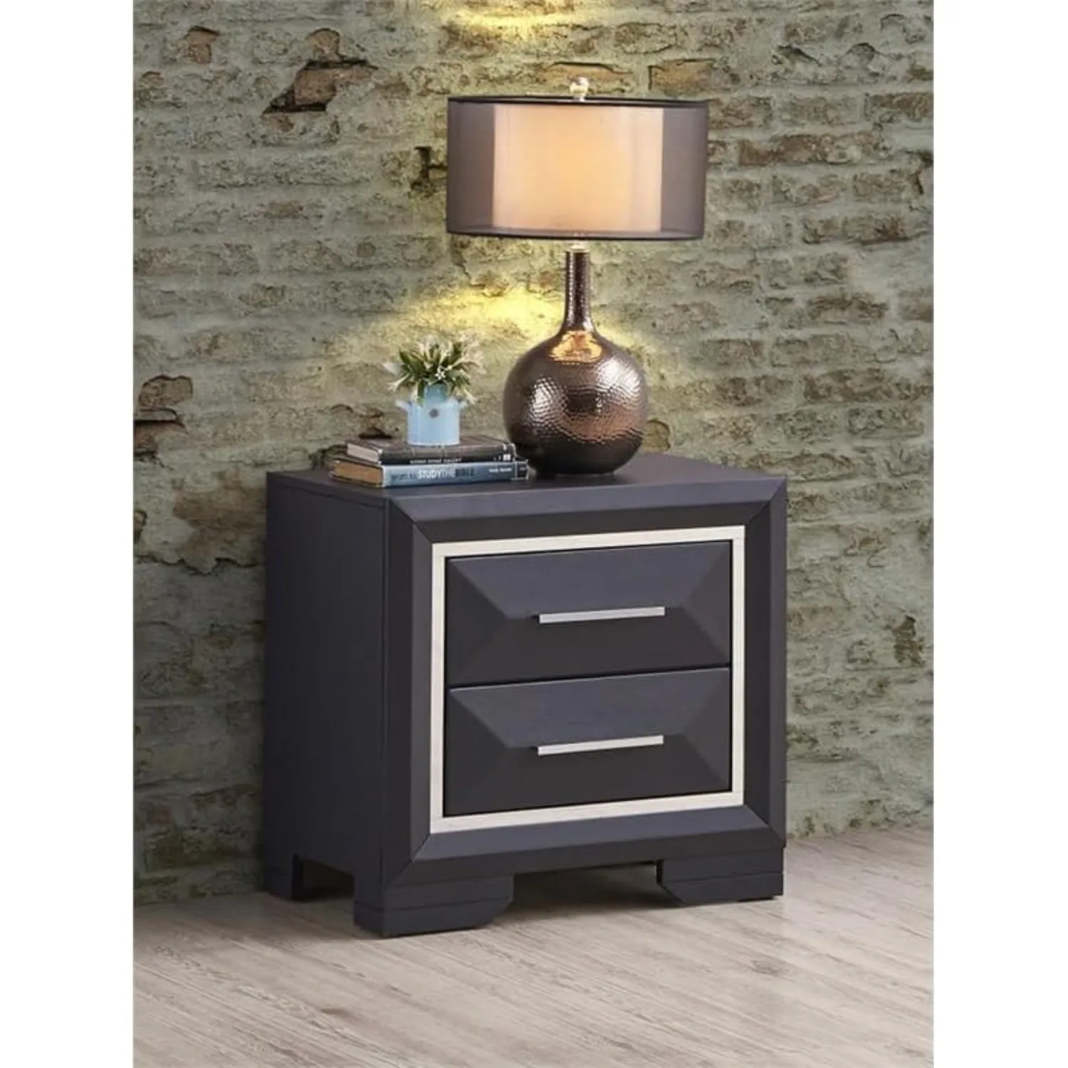 Glory Furniture Liverpool 2-Drawer Contemporary Wood Veneer Nightstand in Black