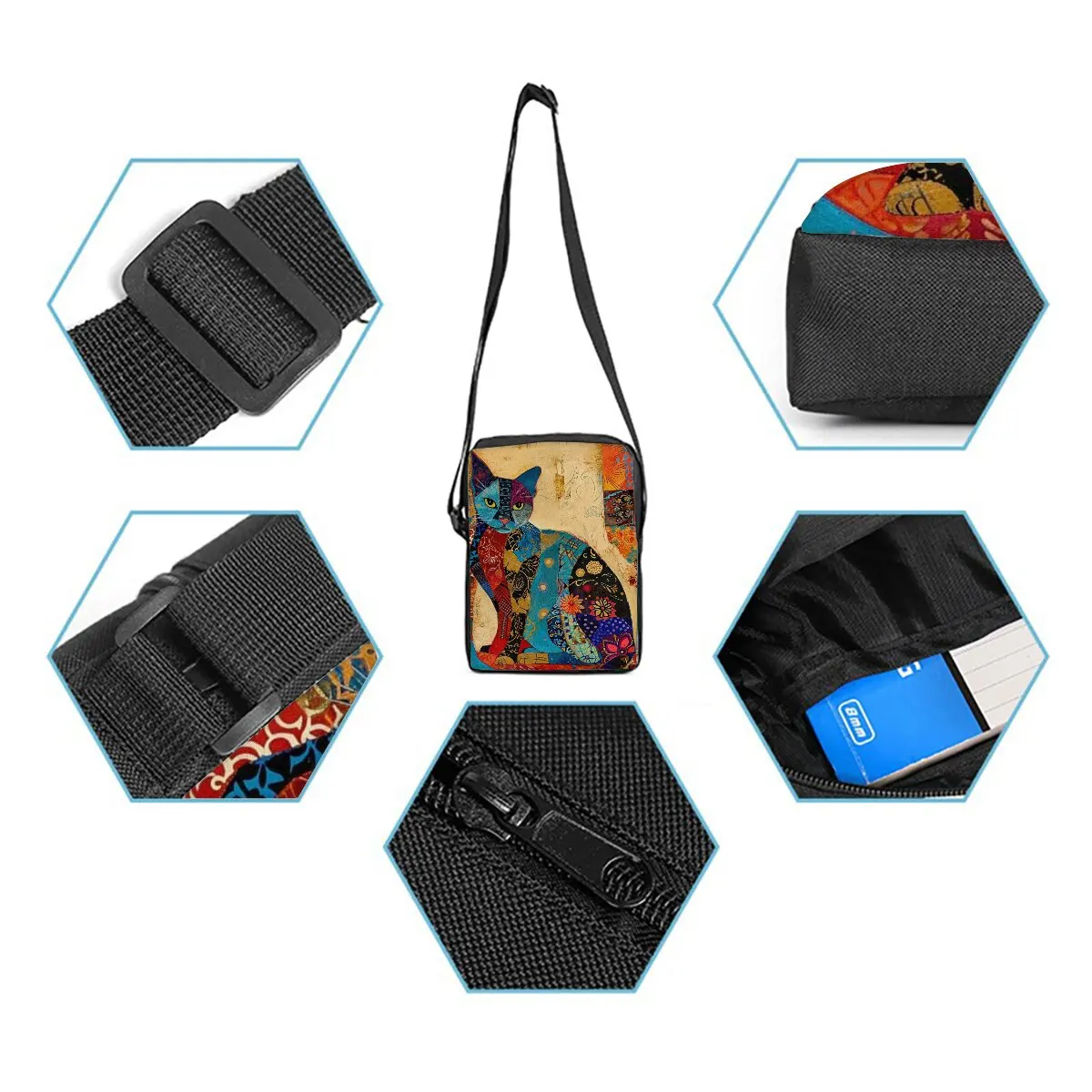 Sac messager simple face à motif de chat Floral coloré pour garçons/filles enfants meilleurs cadeaux sac à bandoulière décontracté de dessin animé 3D