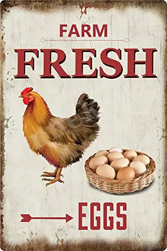 annekilly Vintage Farm Fresh Eggs Metal Plaque Tin Sign for Home Kitchen Market Wall Decor Signs 12x8inch