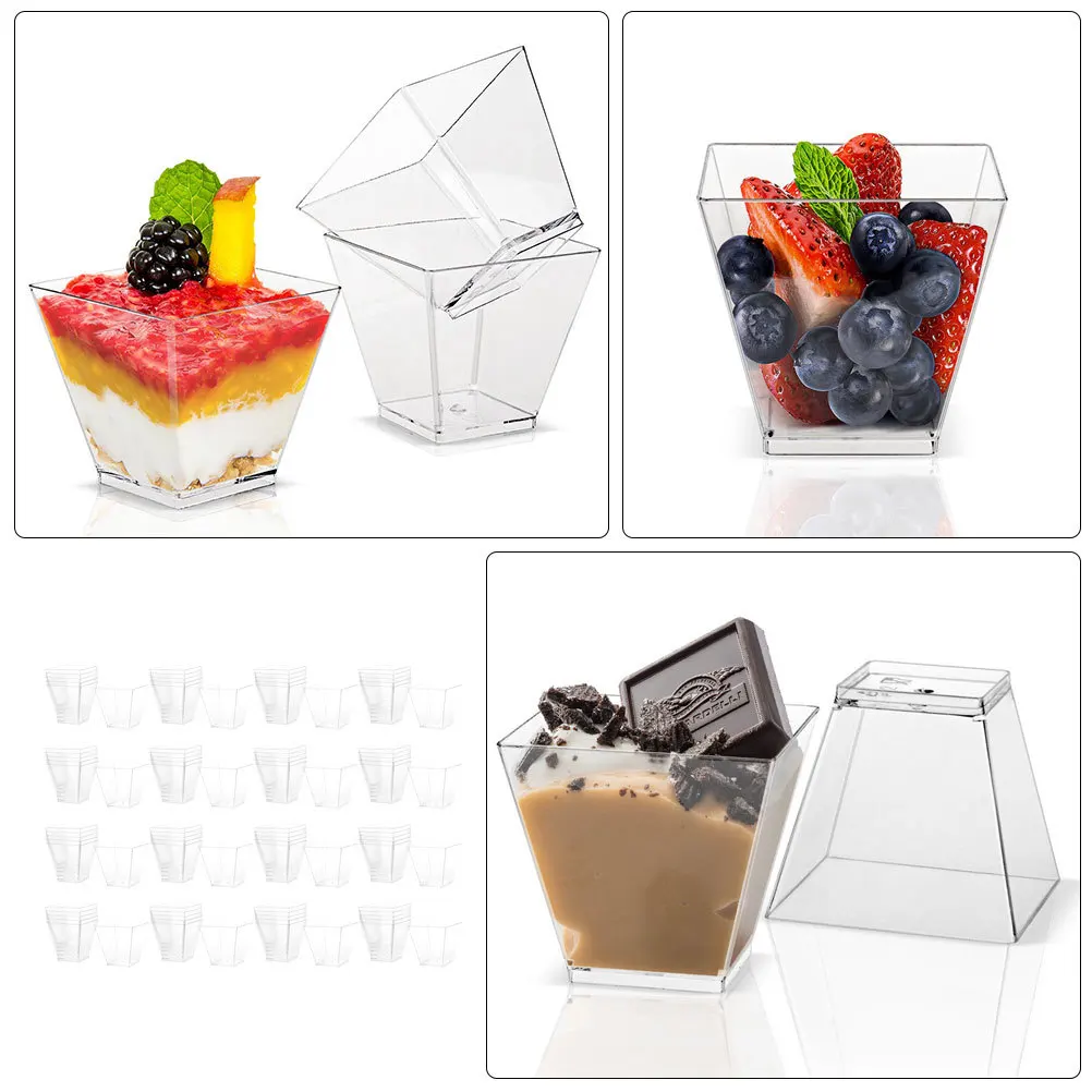 

100Pcs Clear Transparent Dessert Cups Disposable Trapezoid Pudding Holder for Party Mousse Ice Cream Storage Use