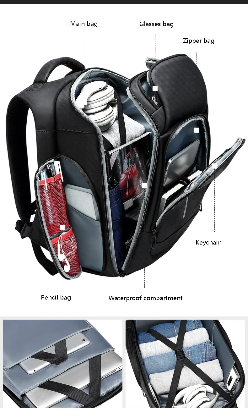 TAGDOT Waterproof Business Backpack 15.6 Inch Men Large Backpack Outdoor Travel Backbag