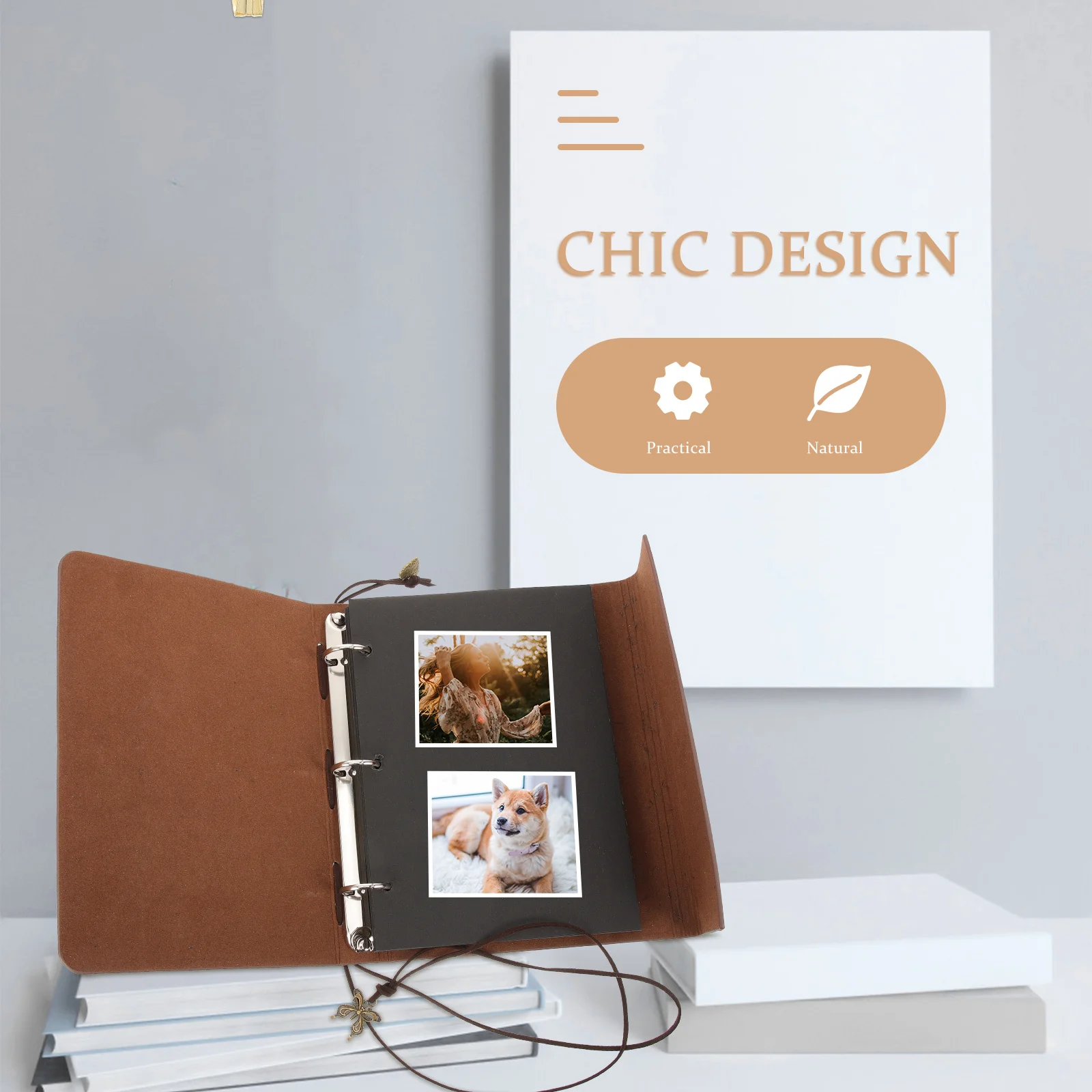 

Wear-Resistant Vintage Photo Album Organizer DIY Scrapbook Photo Book Drawstring Closure Ideal Gift for Family Friends