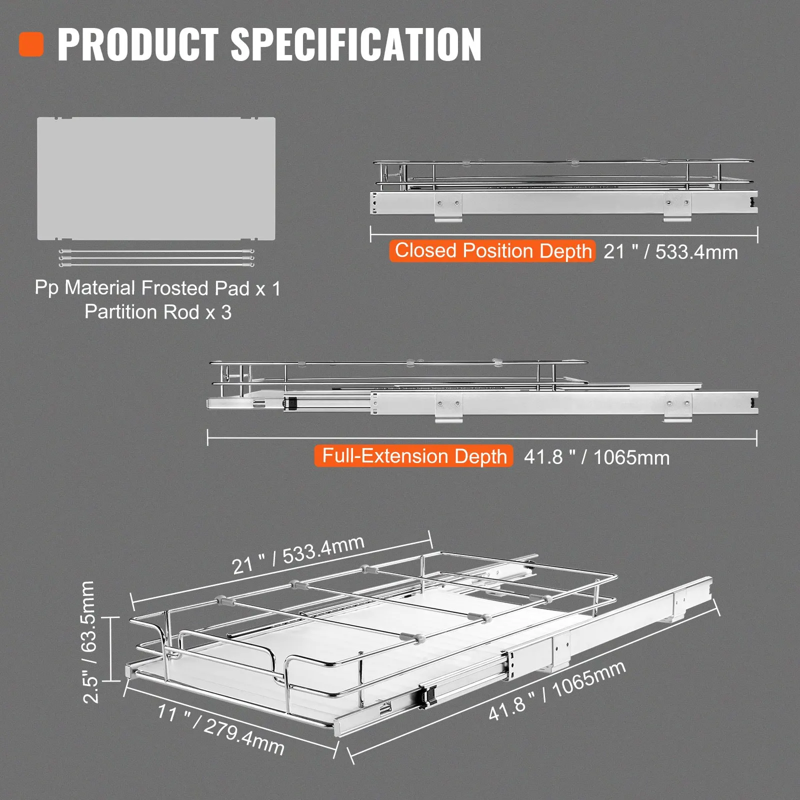 Выдвижной органайзер для шкафа, сверхмощные выдвижные полки для кладовой, рулонные ящики из хромированной стали, выдвижной ящик для хранения