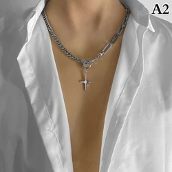 Hip Hop Stainless Steel Cross Necklace for Women Men Punk Double Layer Splicing Chain Necklaces Charm Trend Neck Jewelry Choker