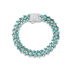 13mm Iced Out Green Zircon Rhinestones Miami Cuban Link Chain Bracelet Anklet Hip Hop Jewelry For Men Women New 2-tone Color
