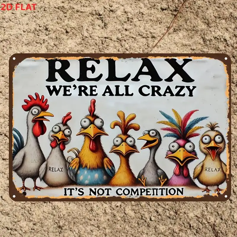 2D Flat, 1pc, Retrorelax We'Re All Crazy Signmetal Iron Sign, Pre-Drilled Holes, Suitable for Indoor, Garden, Outdoor, Home, Off