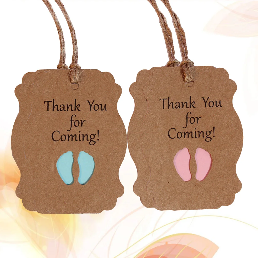 

100pcs Baby Shower Tags Set 2 Colors Blue Pink Kraft Paper Pendant Labels For Gift Favors Cupcake Toppers Thank You