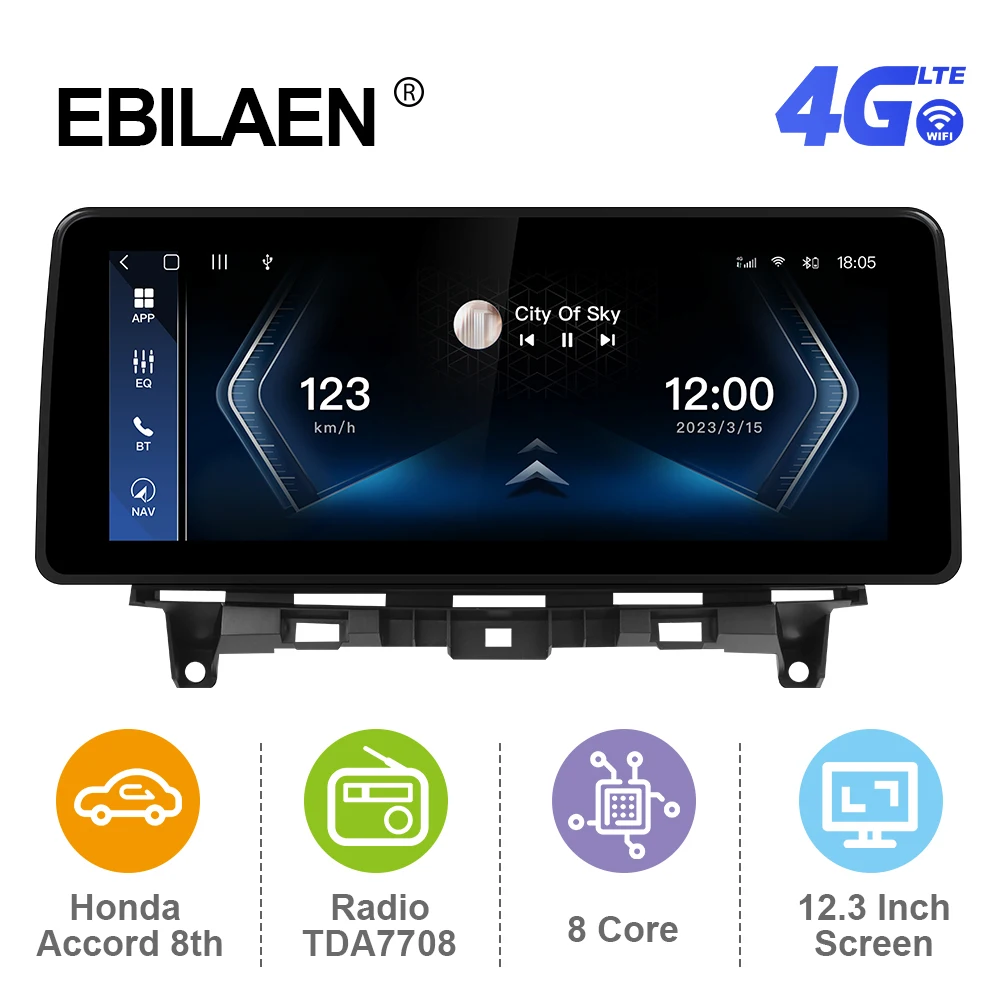 

EBILAEN Android 12 12.3inch Car Multimedia Radio Stereo Player For Honda Accord 8th 2008-2013 Carplay Android Auto 4G Net GPS