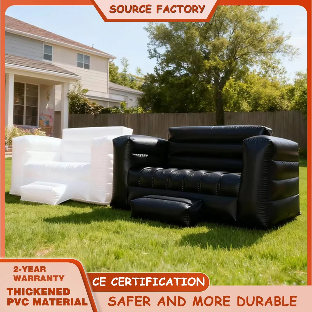 

Большой надувной диван из ПВХ в черно-белом цвете, с компрессором в комплекте, надувное кресло для детских праздников и игр