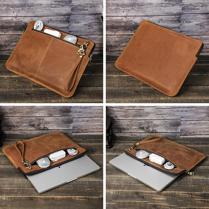 genuine leather cowhide protecting storage case bag zipper laptop computer for macbookpro14 computer unisex office gift custom